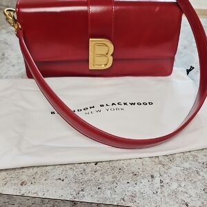 Brandon Blackwood Red Leather Shoulder Bag with Gold 'B' Accent